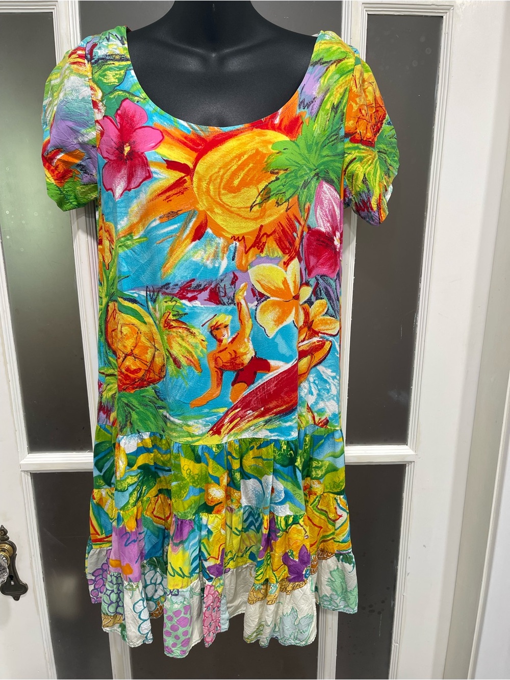 Jams World Bright Tropical Print Dress in Yellow, Blue, Green, Pink